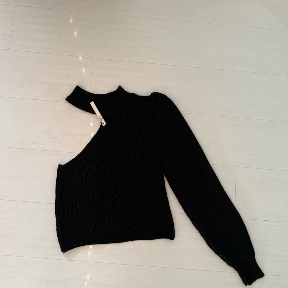 ASOS Black Asymmetric Off-Shoulder Ribbed Sweater